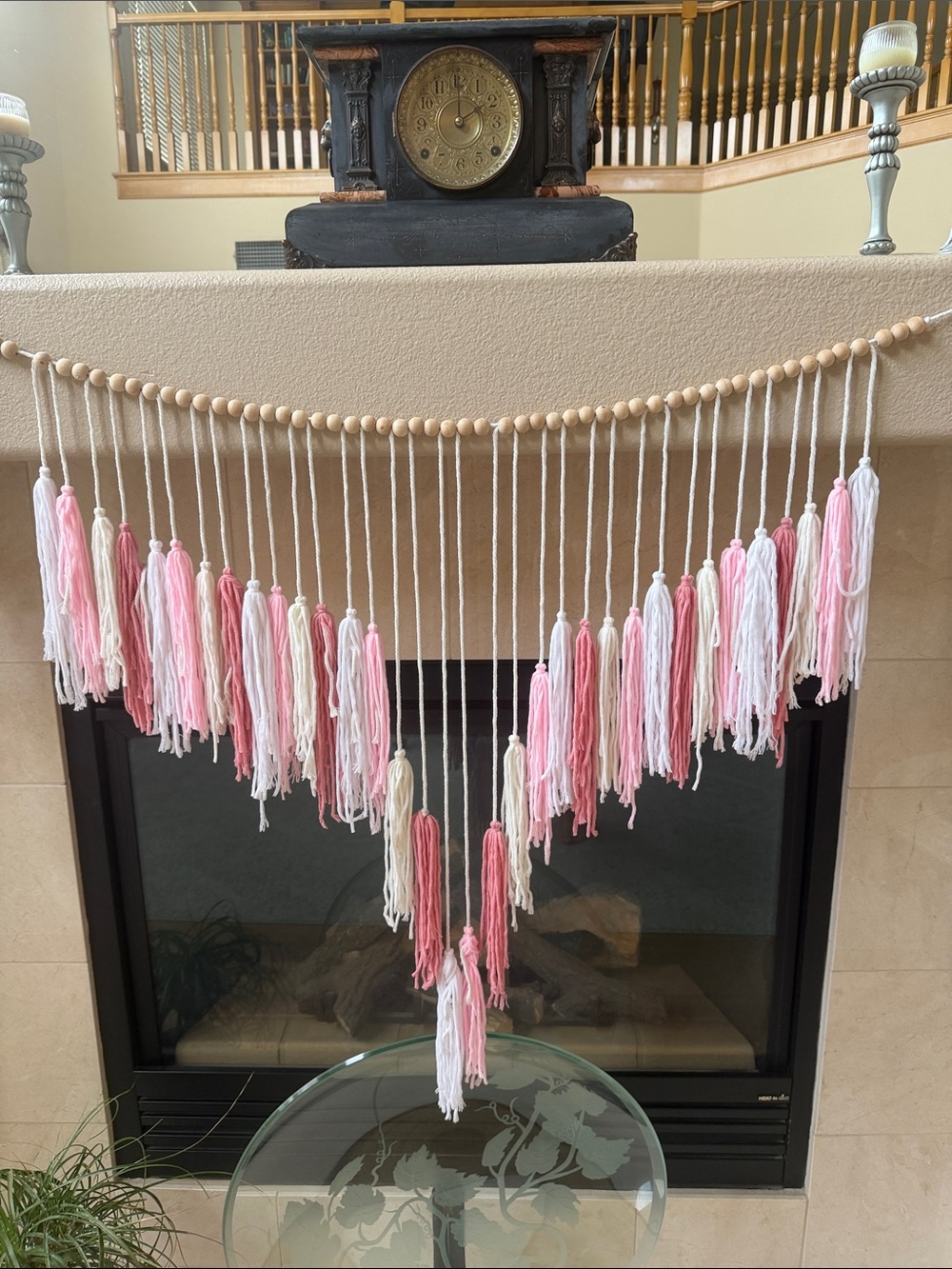 Handmade Pink and White Tassel Garland for Home Accents